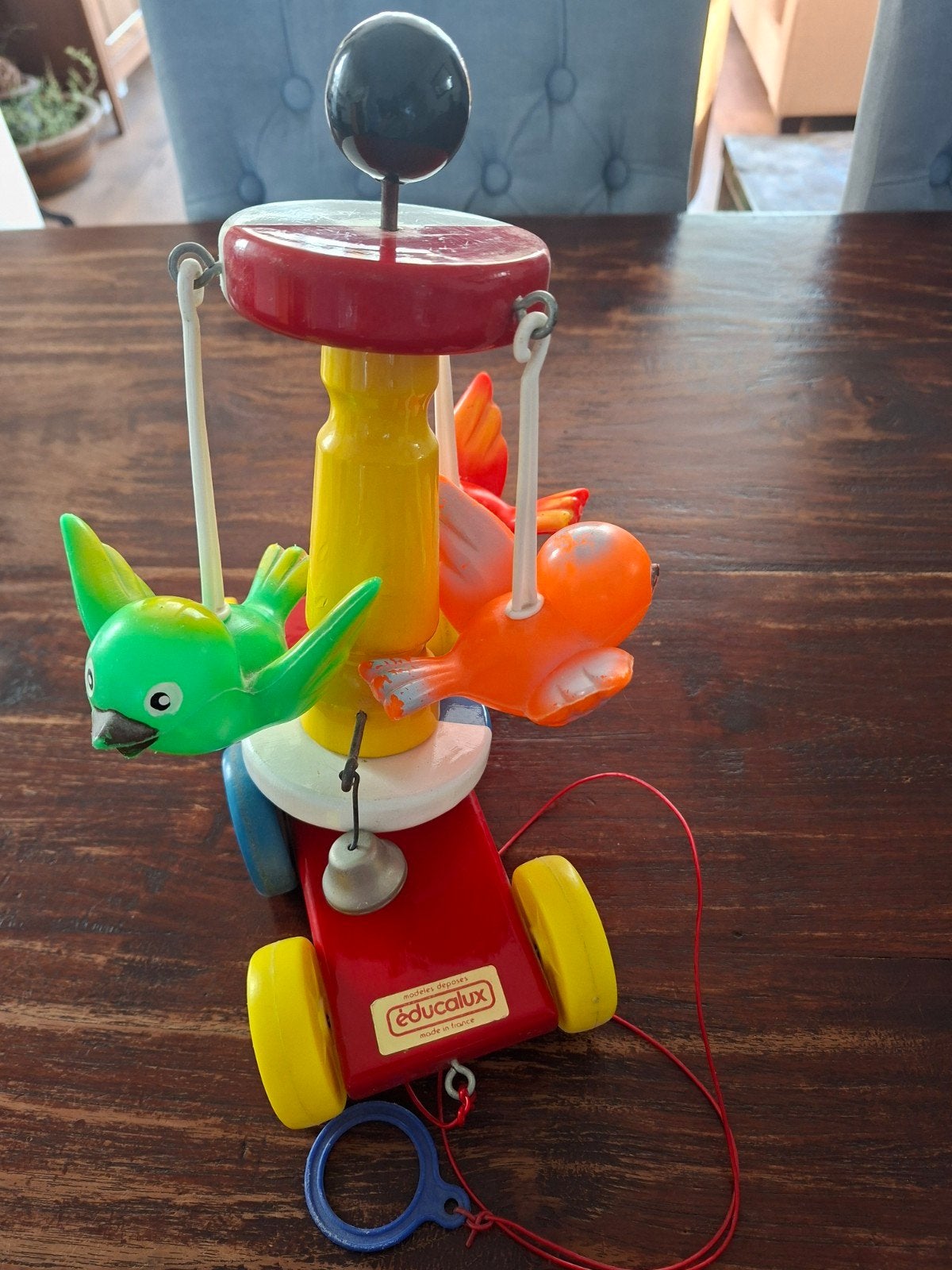 Vintage Educaux trekfiguur met vogels oud speelgoed, Ophalen of Verzenden