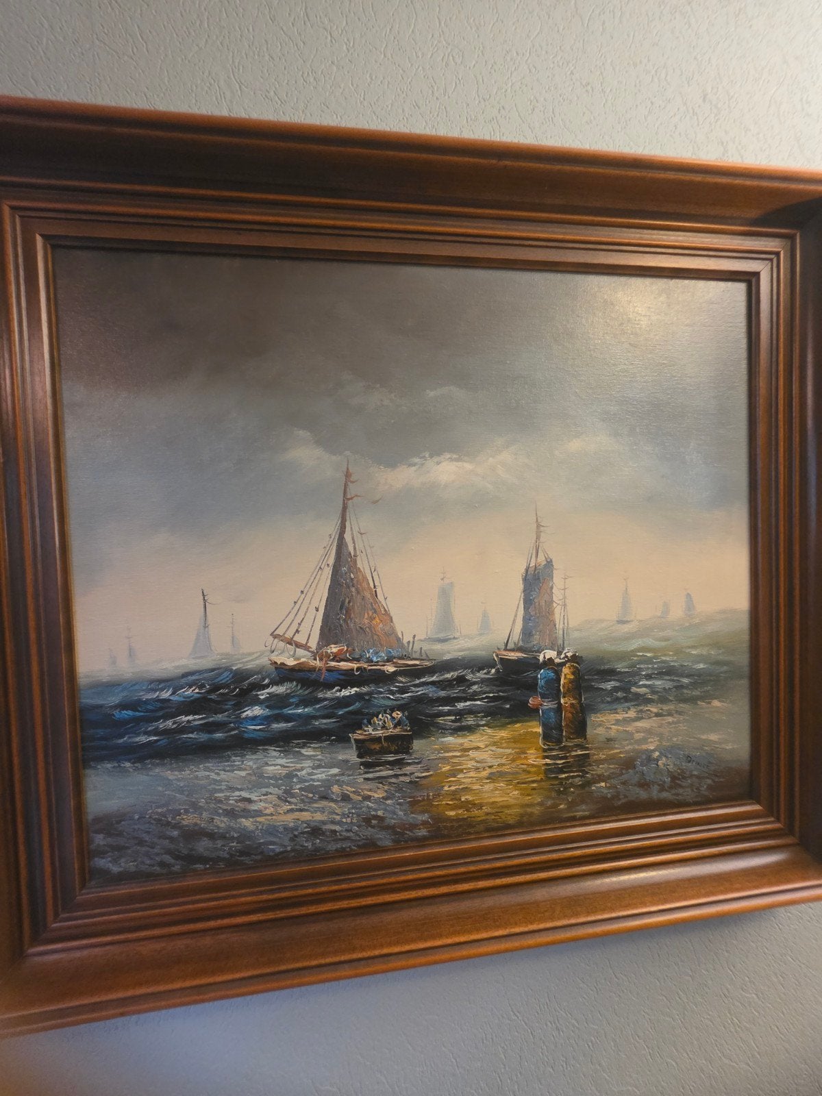 Schilderij: Maritiem tafereel met zeilschepen, Antiek en Kunst, Kunst | Schilderijen | Klassiek, Maritiem / water, Doek, Realistisch