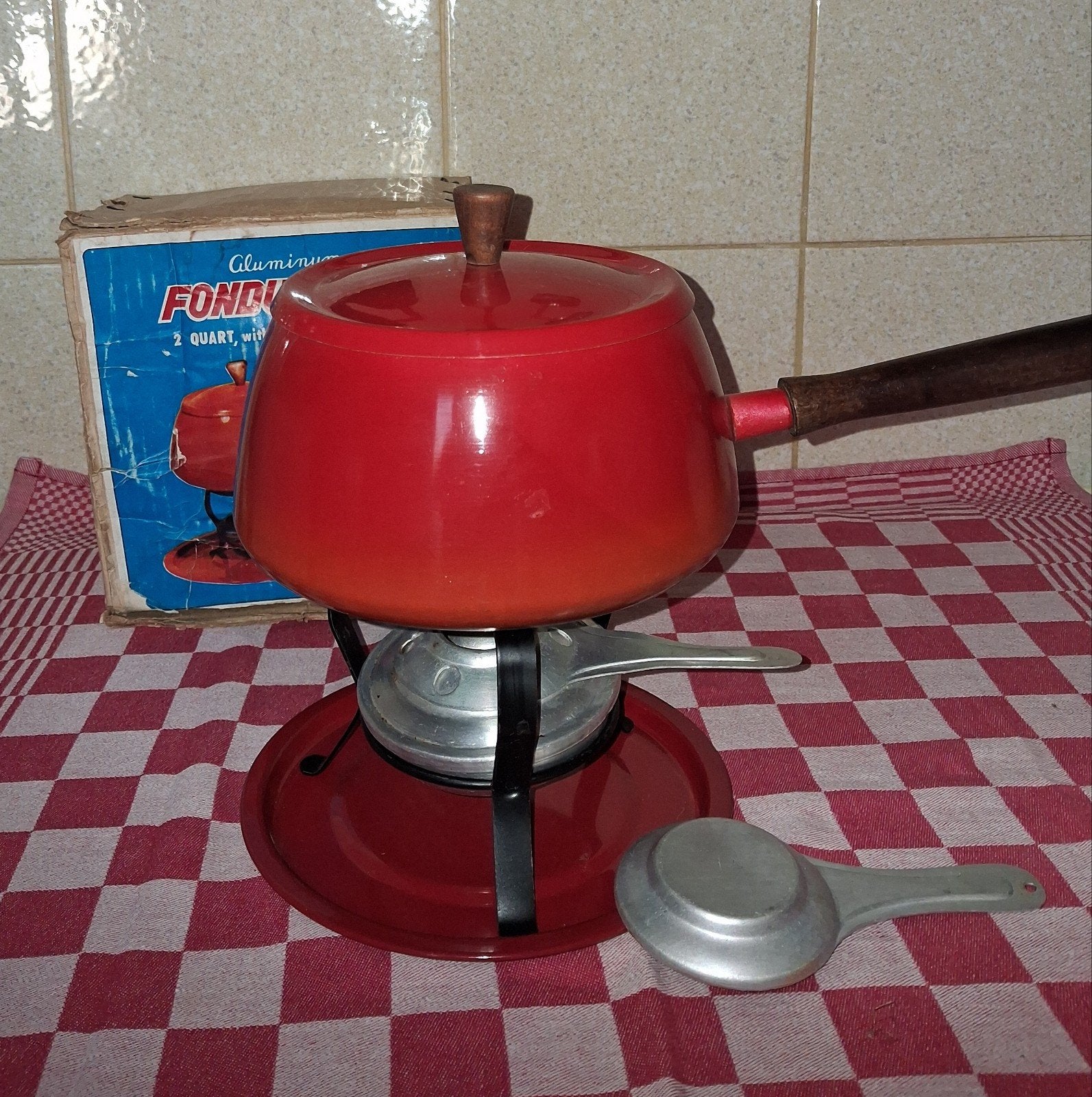 Vintage aluminium fondue set. Nieuw in doos., Overige typen, Ophalen of Verzenden, Met deksel, Nieuw