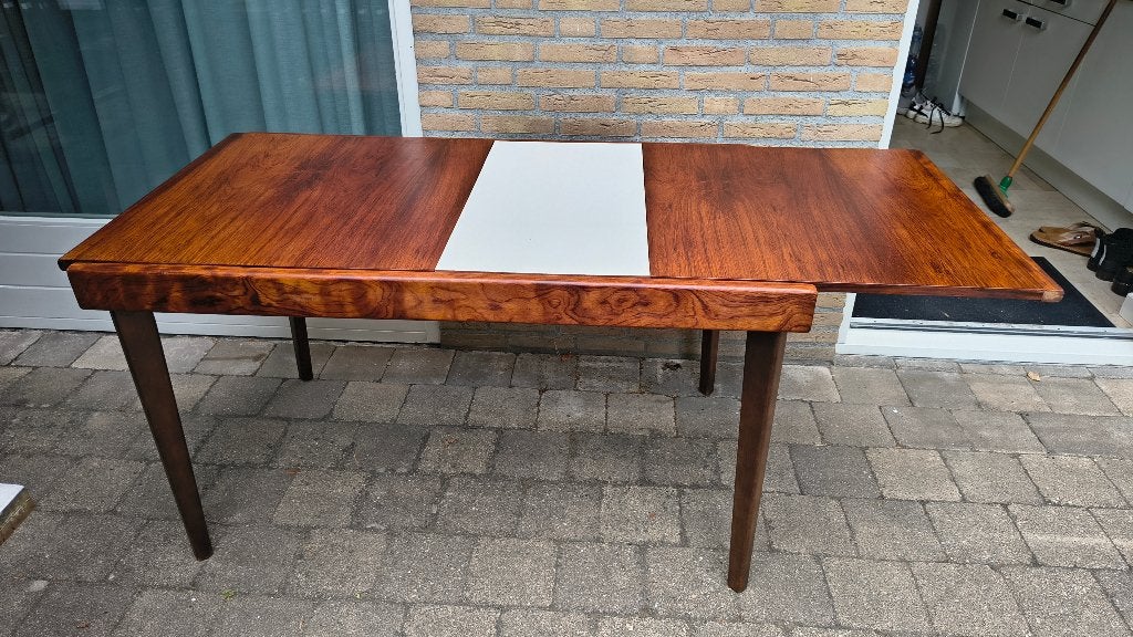 Vintage Palissander Eetkamertafel met Uitschuifdeel, Ophalen, Gebruikt, 100 tot 150 cm, Onbekend