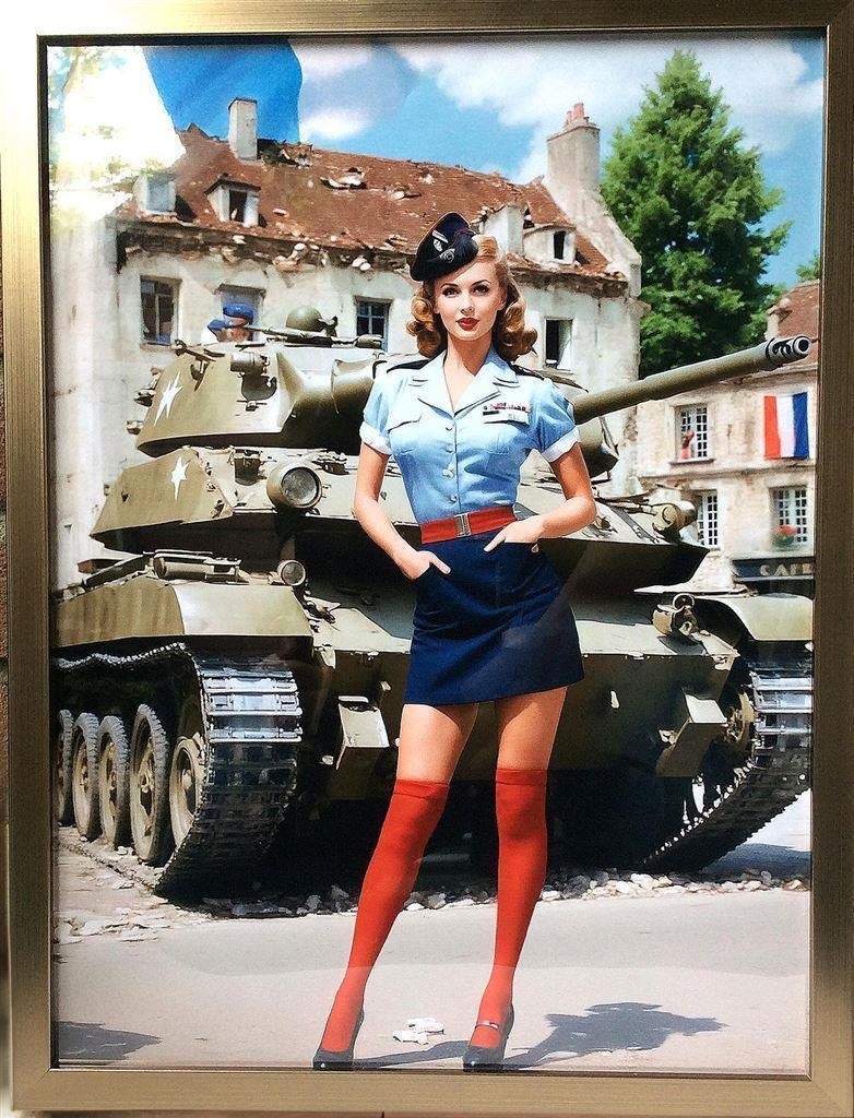 Unieke Frankrijk Sexy Army WW2 Pin up poster in Lijst, Verzenden, Nederland, Foto of Poster