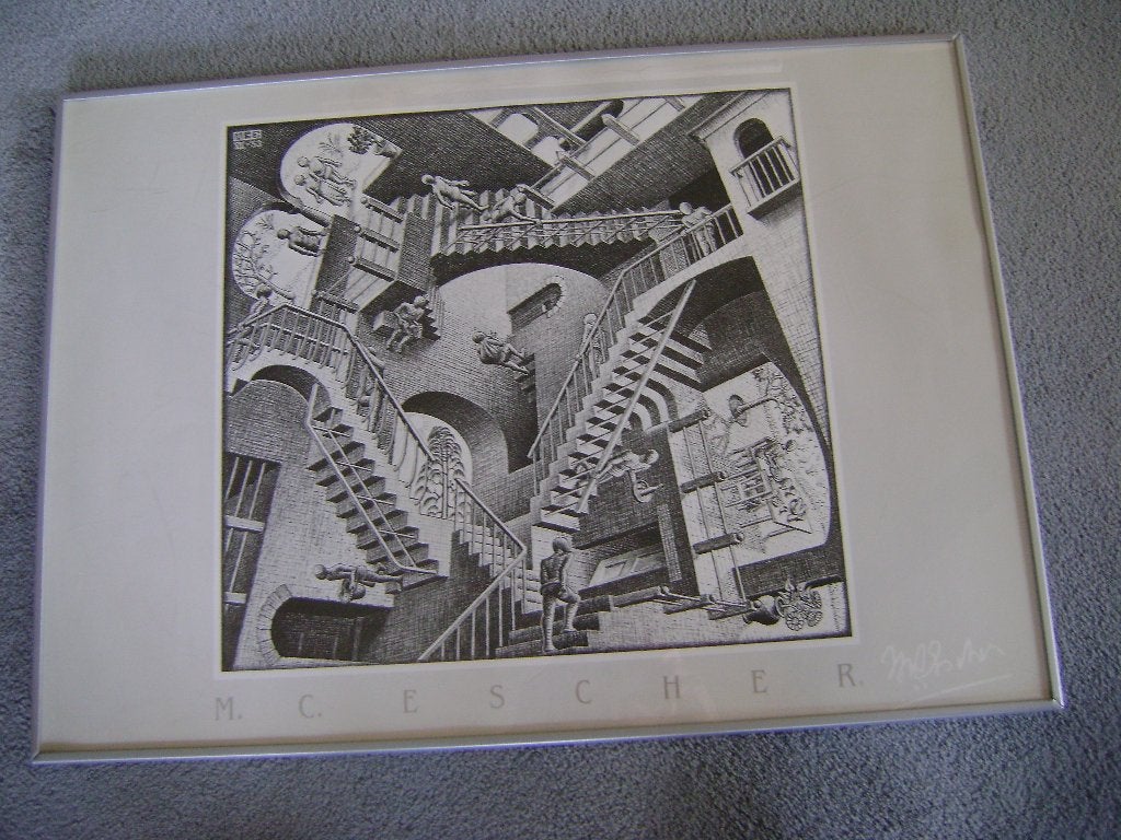 Mooie ingelijste poster M.C.Escher"Stairs"70x50cm, Ophalen, Zo goed als nieuw, Ingelijst, Overige typen
