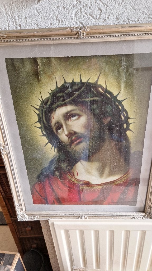 religie schilderij prent in oude lijst, Antiek en Kunst, Ophalen of Verzenden