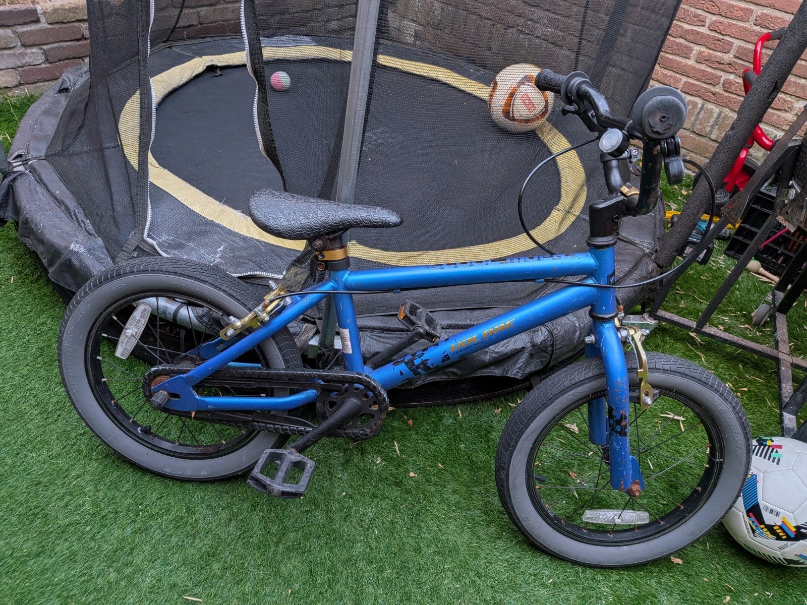 Blauwe kinderfiets - 16 inch bmx, Ophalen, Gebruikt, Velgrem, 16 tot 20 inch