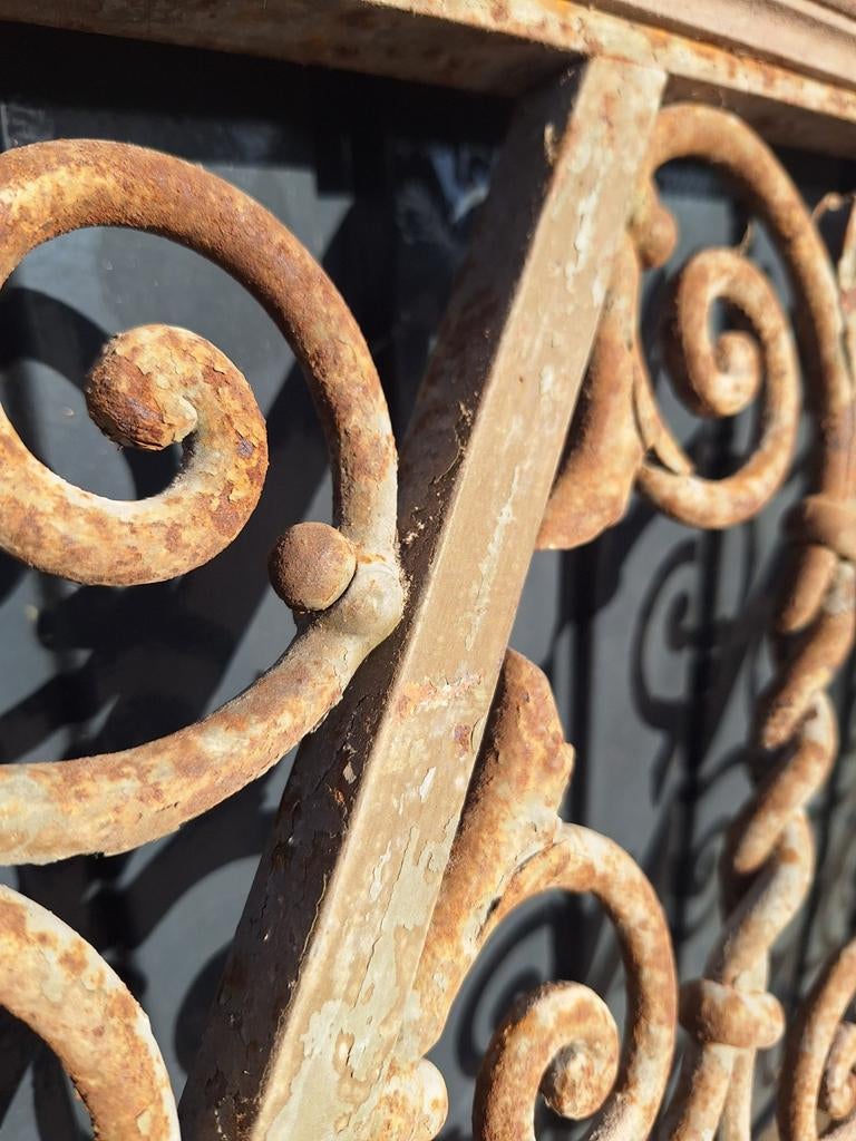 Smeedijzeren leuning, hek, balustrade + 7x eiken baluster, Doe-het-zelf en Verbouw, Metalen, Ophalen, Gebruikt