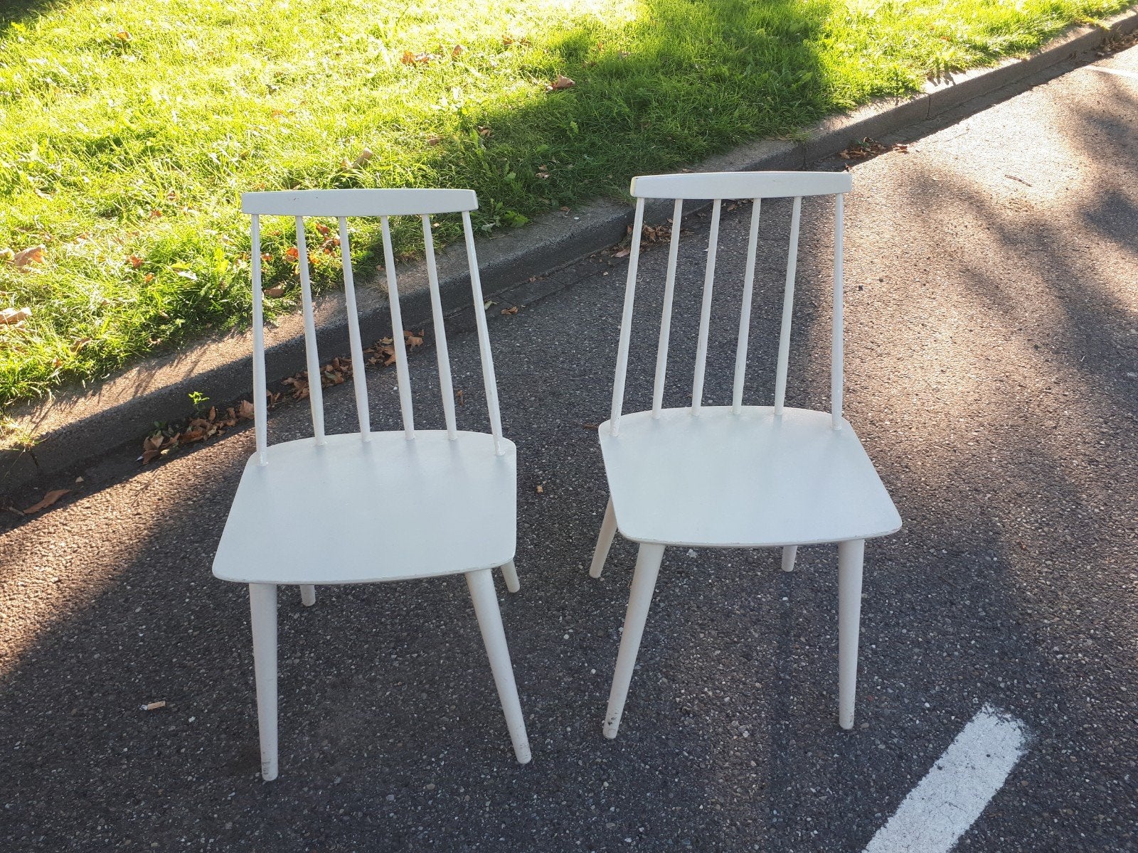 2 vintage spijlenstoelen Fartsrupp retro stevig solide, Gebruikt, Twee, Wit, Vintage