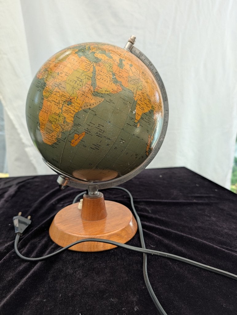 Vintage RAth verlichte Glazen Wereldbol GLOBE 1971 Hout Voet, Ophalen of Verzenden, Gebruikt, Antieke wereldbol