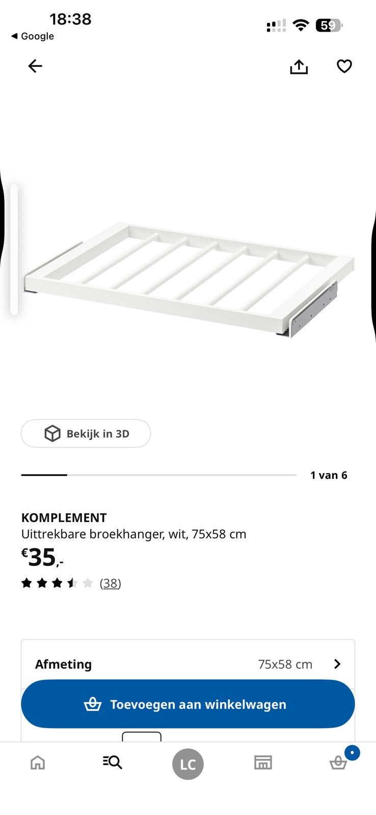 IKEA pax komplement uittrekbare broekenhanger, Ophalen, 50 tot 100 cm, Zo goed als nieuw, Minder dan 100 cm