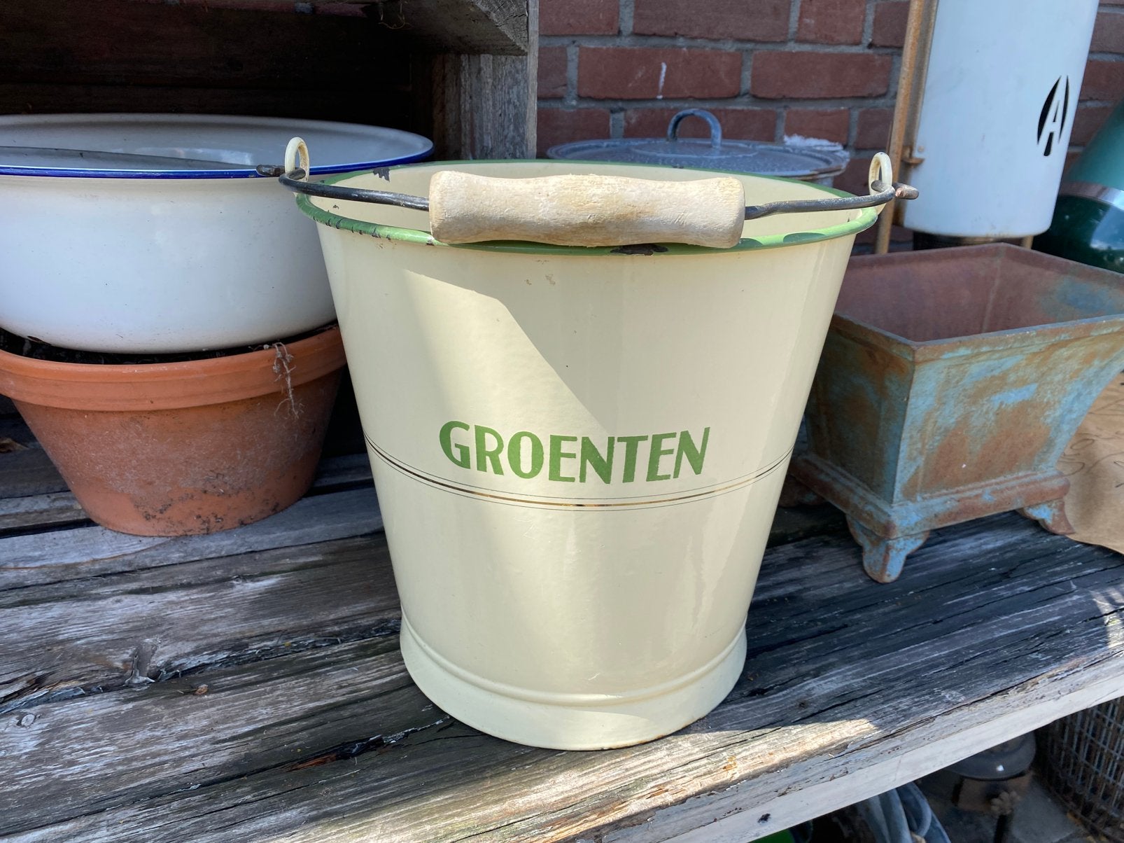 Mooie crème emaille groenten emmer, Ophalen of Verzenden