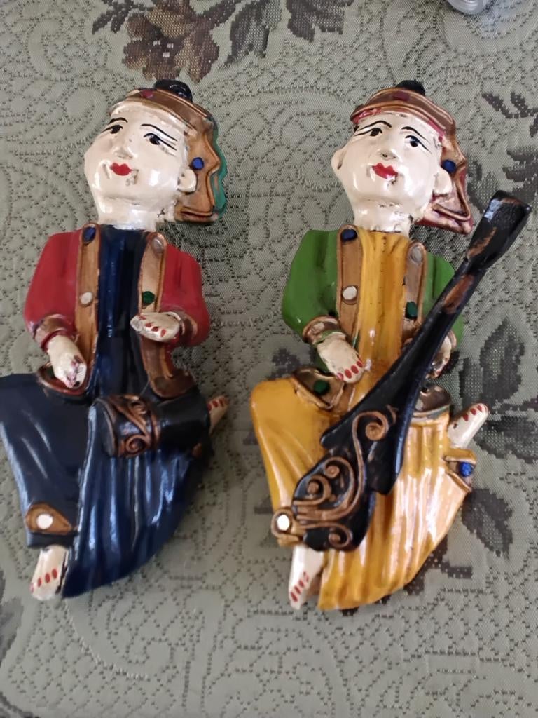 2 oude Thaise muziek poppetjes( houtsnijwerk), Ophalen of Verzenden, Gebruikt, Mens