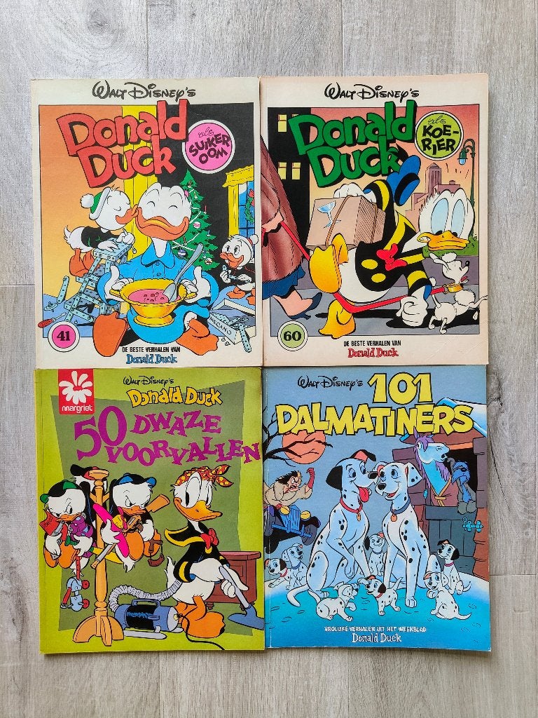 4x Disney strips: Donald Duck + 101 Dalmatiners (jaren 80), Meerdere stripboeken, Verzenden, Gelezen, Walt Disney