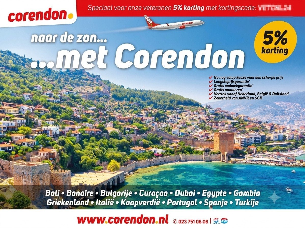 5% extra korting bij Corendon op je pakketreis!