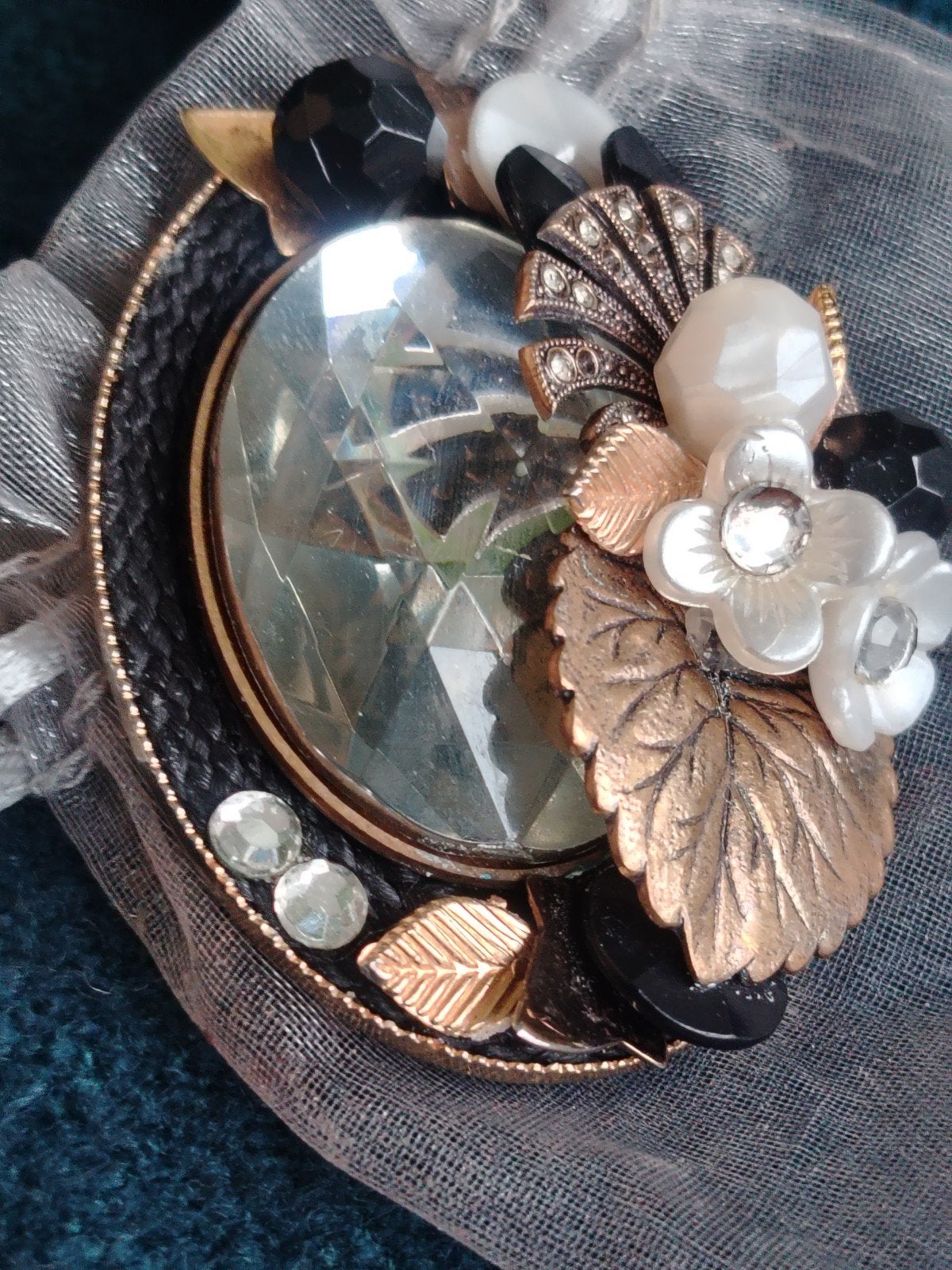 Zeldzame Vintage Broche met Kristallen en Parels, Sieraden, Tassen en Uiterlijk, Broches, Overige materialen, 4 tot 7 cm, Met kristal