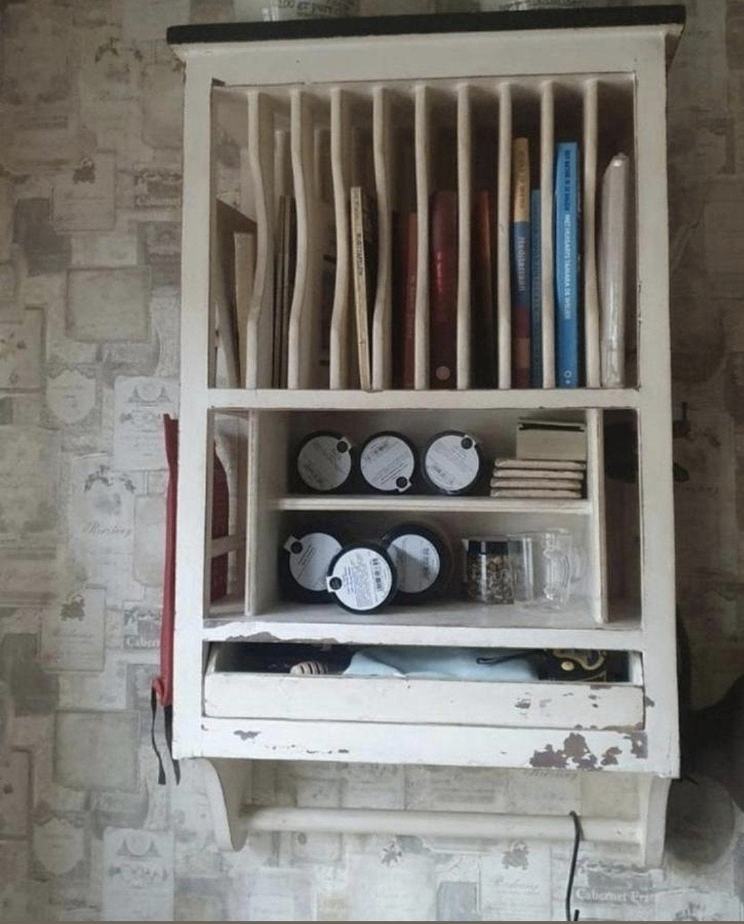 vintage houten bordenrek old white, Ophalen, Gebruikt, 50 tot 100 cm, Minder dan 100 cm