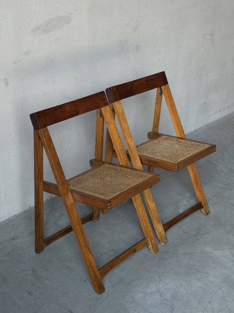 set van 2 vintage rotan klapstoelen - houten vouwstoelen, Huis en Inrichting, Stoelen, Ophalen, Gebruikt, Twee, Bruin