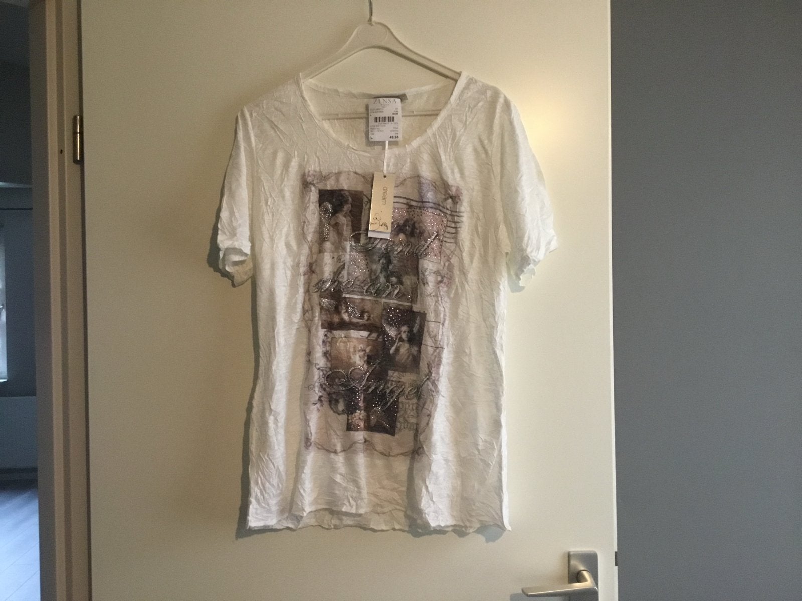 Dreamstar T-shirt maat L met print en strass steentjes, Kleding | Dames, T-shirts, Wit, Maat 42/44 (L), Nieuw, Ophalen of Verzenden