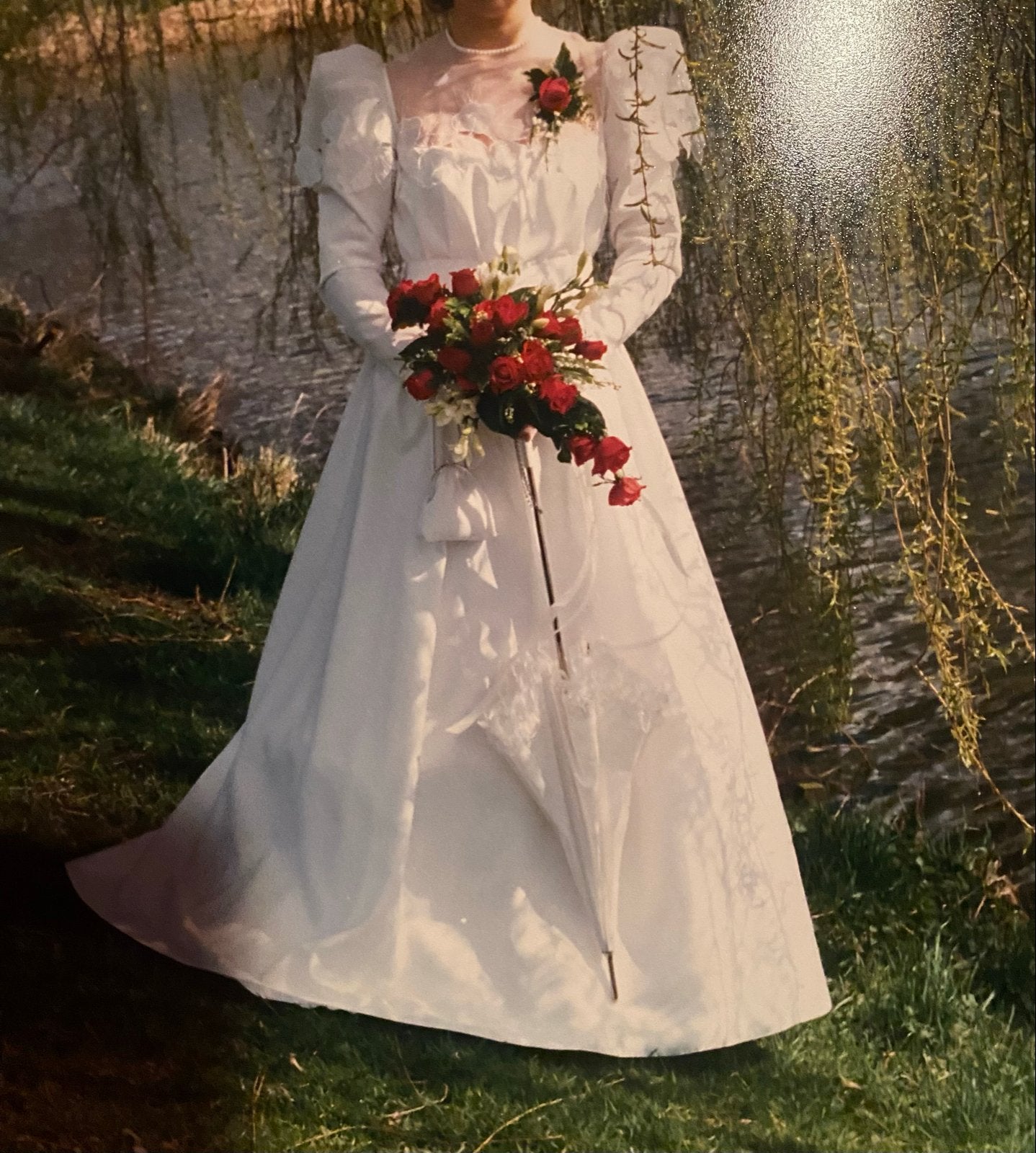 Vintage Trouwjurk mast 38 - Klassieke stijl met lange mouwen, Ophalen of Verzenden, Gedragen, Wit, Trouwjurk