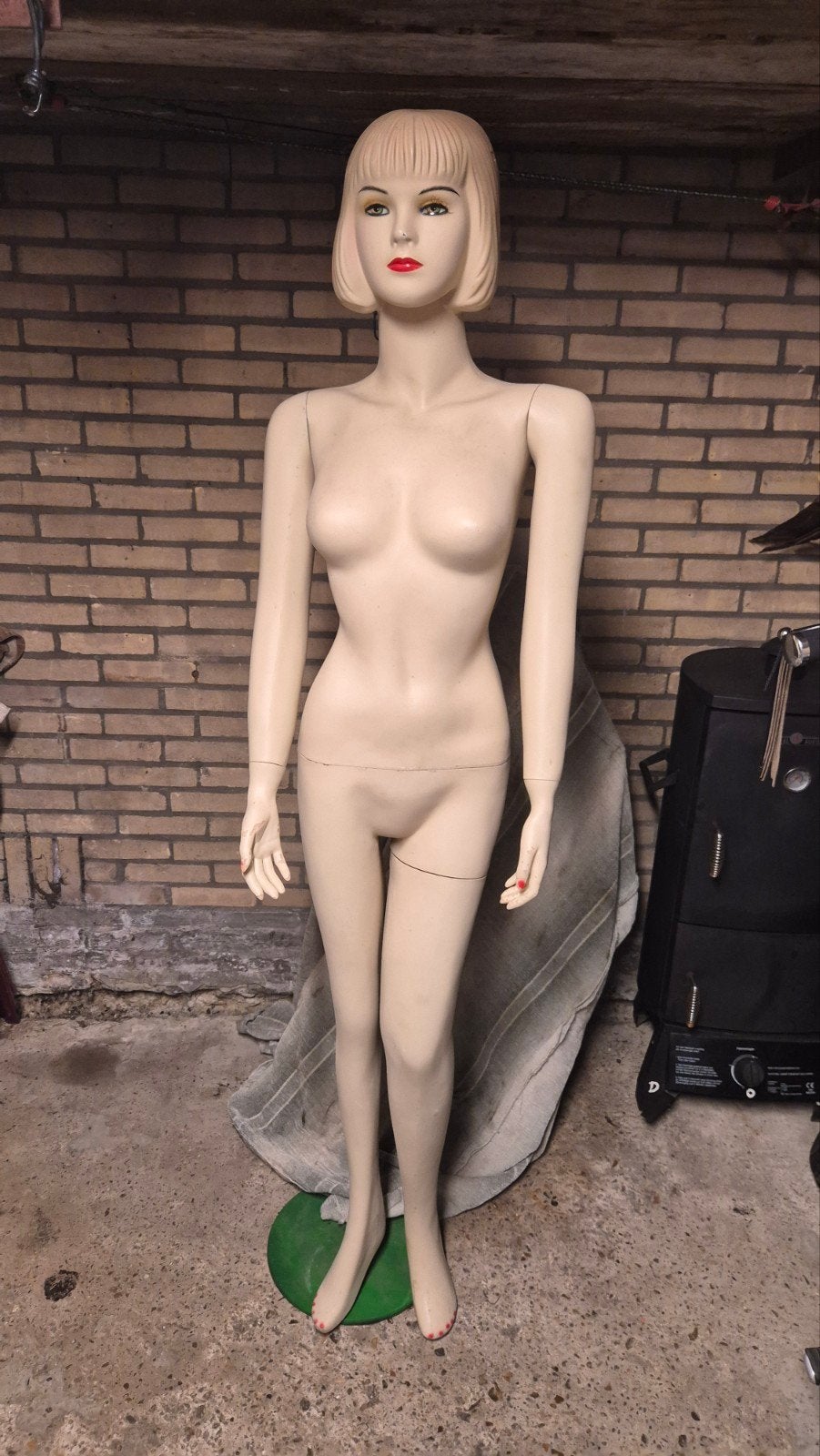 Vintage etalagepop / paspop met standaard, Ophalen, Gebruikt