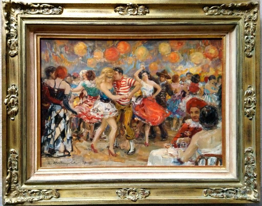 GESIGNEERD==uit 1957=GEMASKERD BAL=wie kent de signatuur?, Ophalen of Verzenden