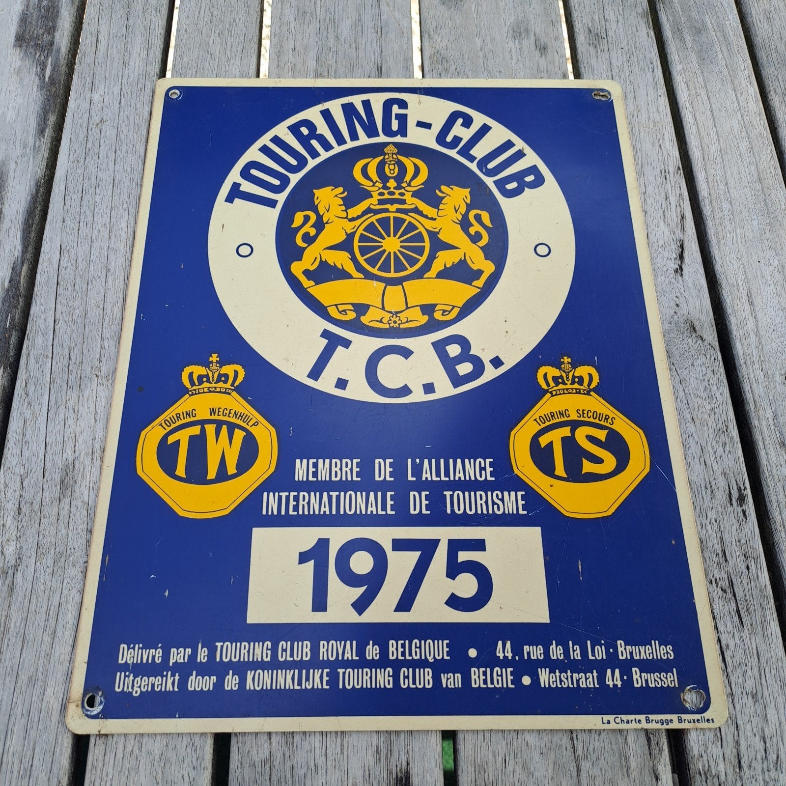 Touring club belgie 1975 club bord, Ophalen of Verzenden, Reclamebord