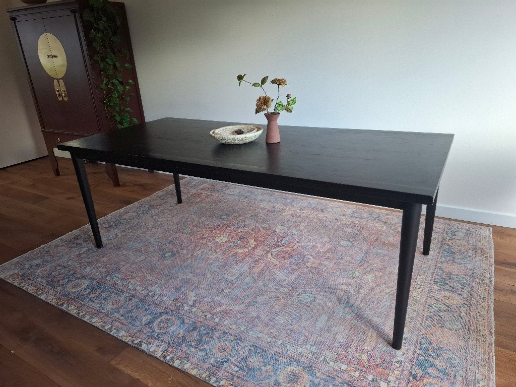 Zwarte eettafel in goede staat, Ophalen, Eikenhout, 200 cm of meer, 50 tot 100 cm