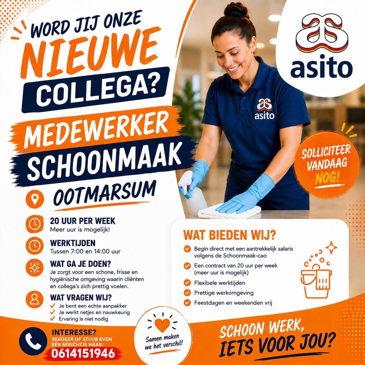 Vacature: schoonmaak medewerker ️, Tot en met 24 uur