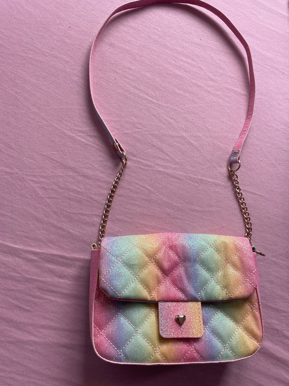 Schattig regenboog schoudertasje met glitter, Ophalen of Verzenden, Zo goed als nieuw, Overige kleuren, Schoudertasje