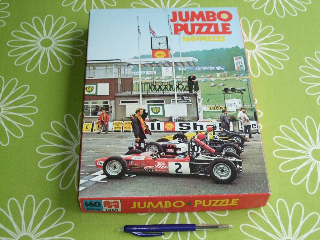 Vintage racewagen /  grand prix puzzel Jumbo 1355 - 160 st, Ophalen of Verzenden, Meer dan 50 stukjes, Gebruikt, 6 jaar of ouder