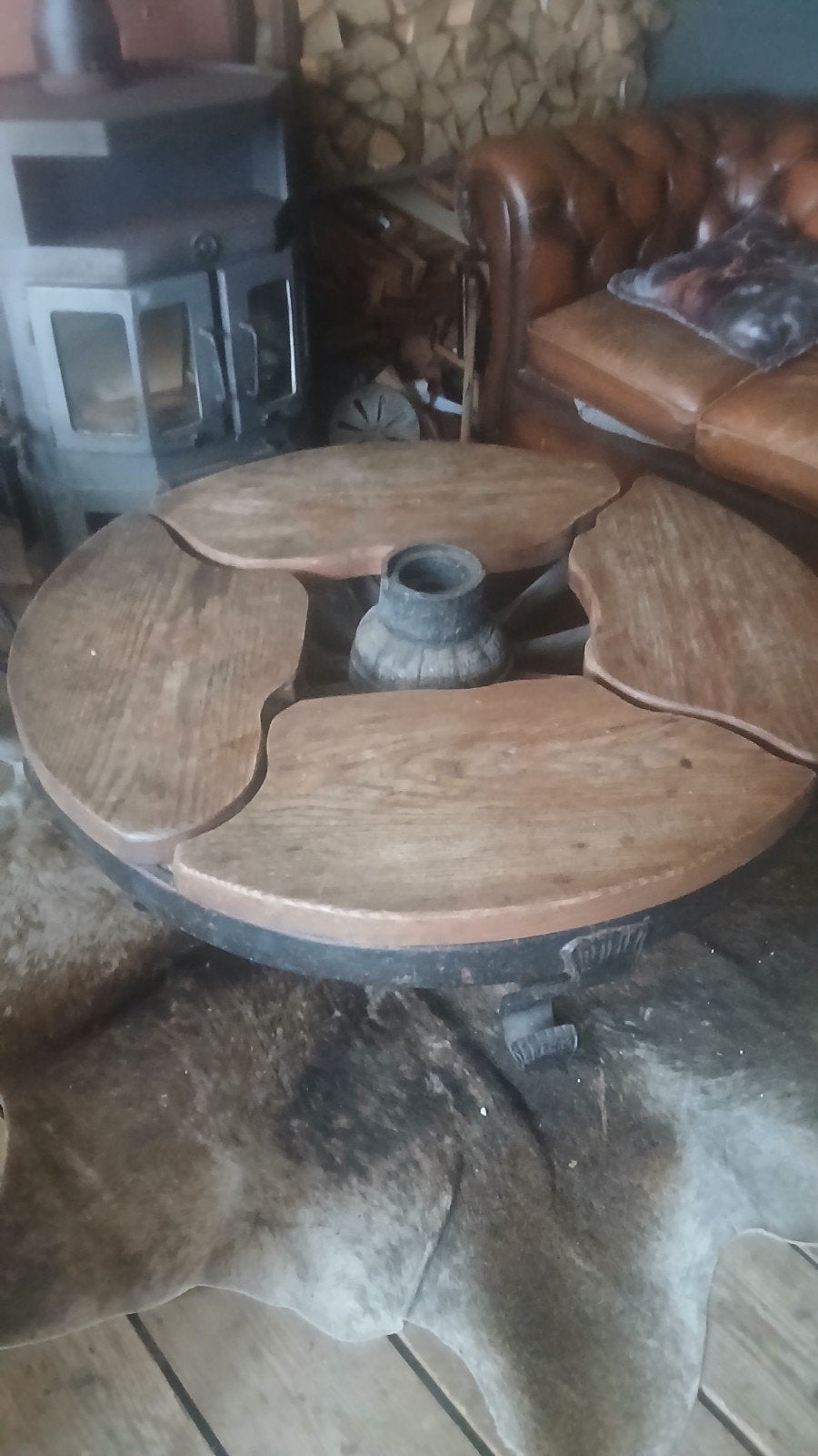 Salontafel (koetswiel), Ophalen, Rond, 100 tot 150 cm, 50 tot 100 cm