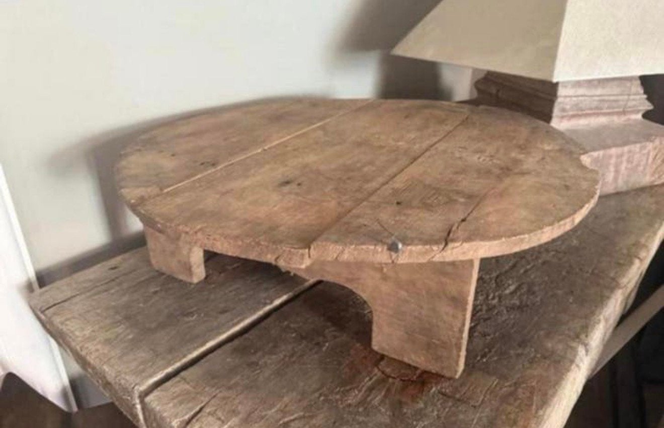 Unieke Landelijke grote ronde houten Bajot op pootjes,, Huis en Inrichting, Woonaccessoires | Etagères, Ophalen, Zo goed als nieuw