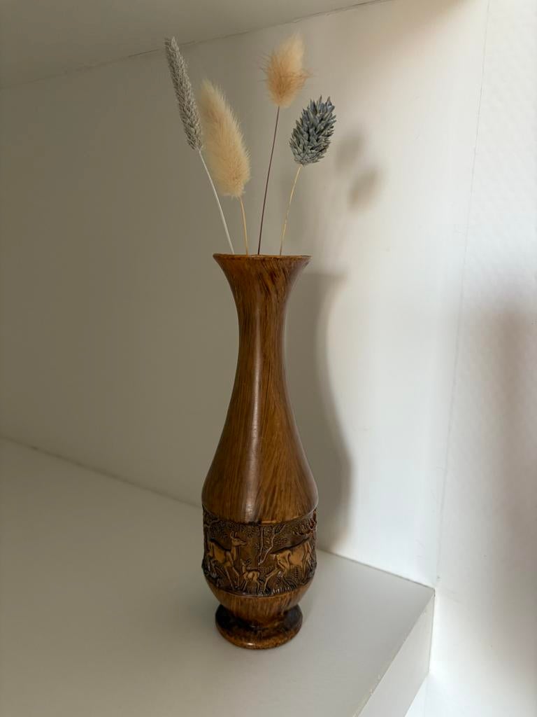 Vintage kunststof houtlook vaasje, Ophalen of Verzenden