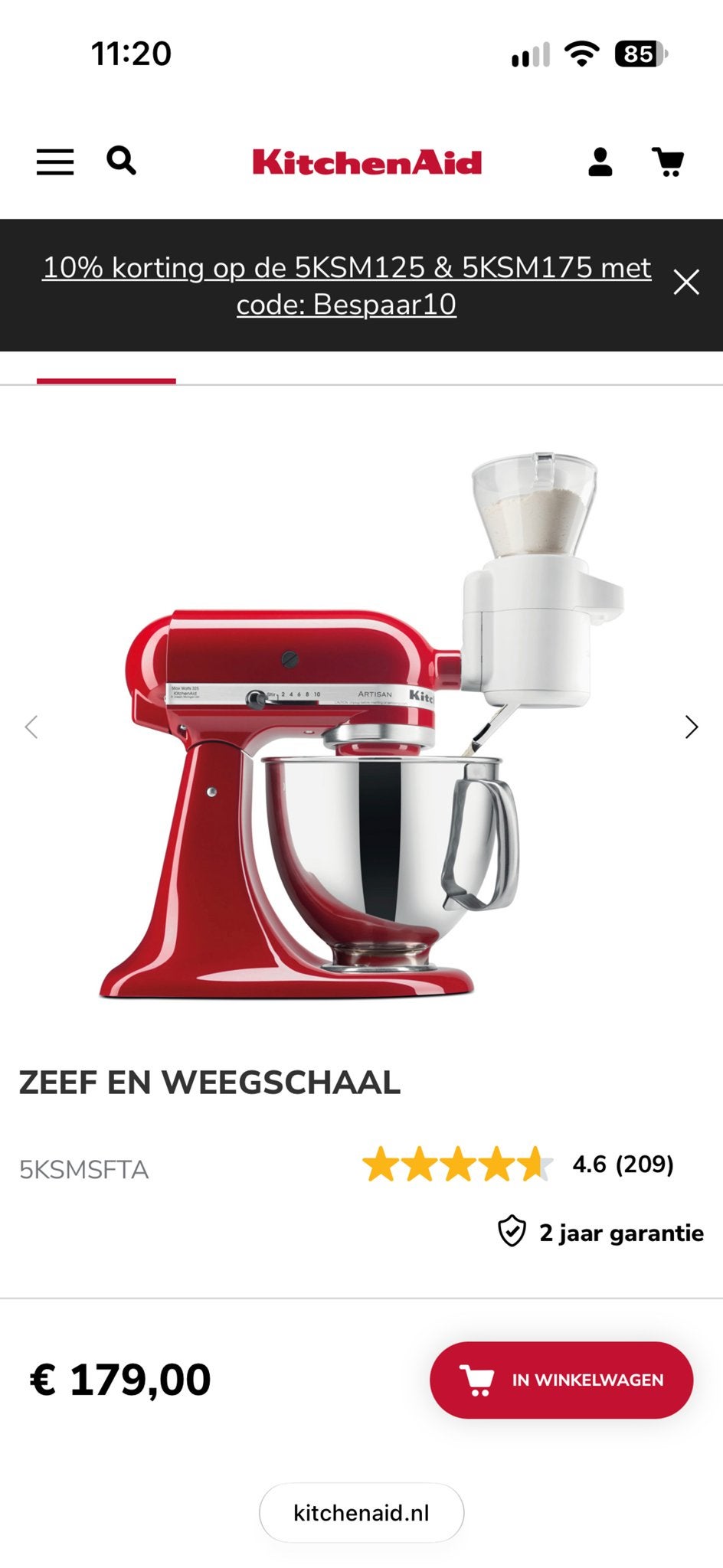KitchenAid Zeef en Weegschaal (5KSMSFTA), Ophalen of Verzenden, Zo goed als nieuw