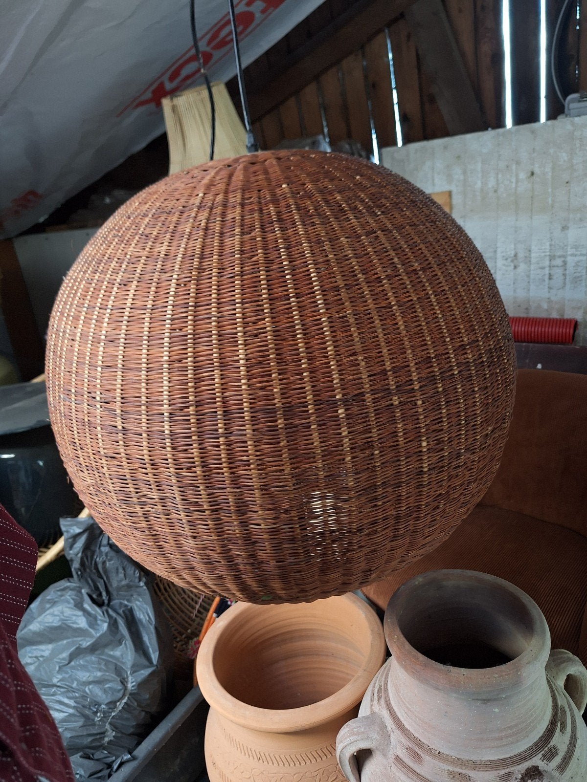 Rotan hanglamp, bolvormig, Huis en Inrichting, Ophalen, Overige materialen, Gebruikt, Minder dan 100 cm