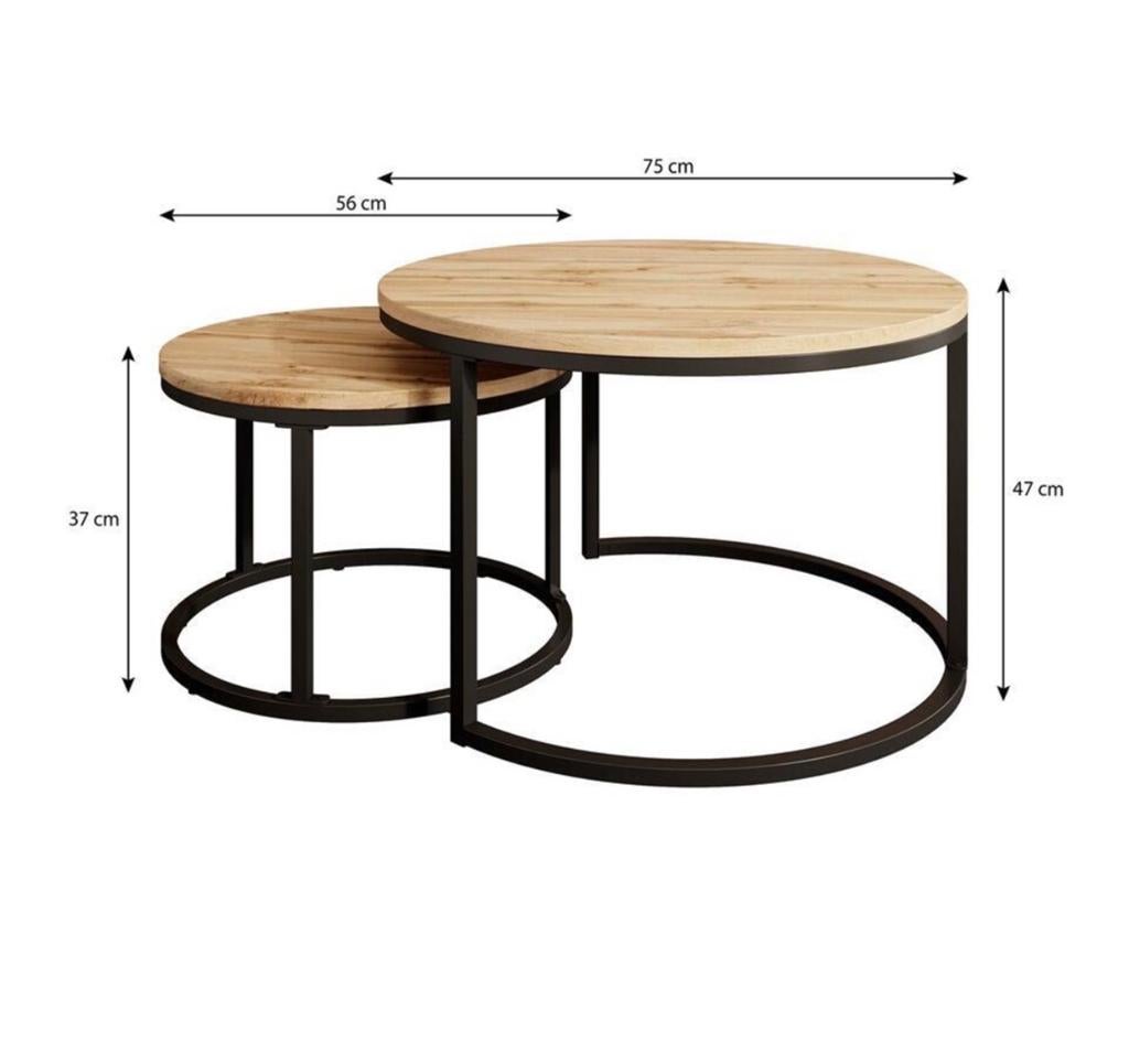 Salontafel set Leen Bakker - Rond, Hout en Metaal, Gebruikt, Rond, Minder dan 50 cm, Overige houtsoorten