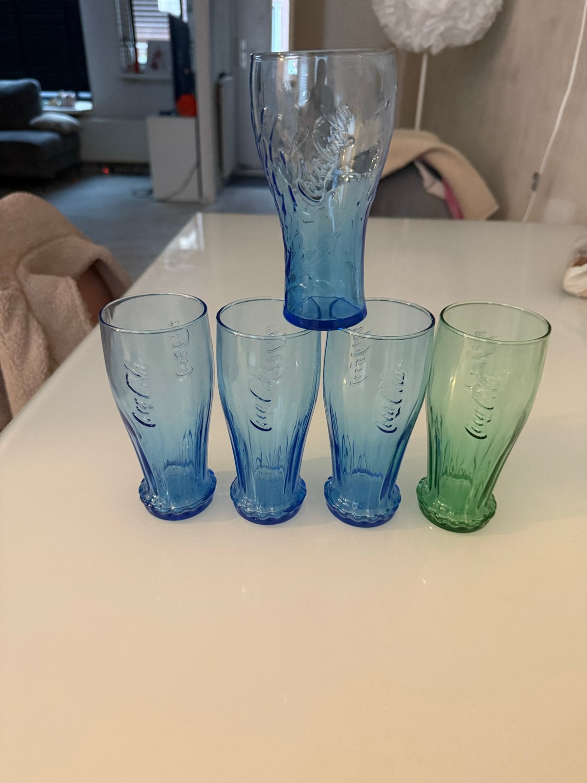 Coca-Cola Glazen Set - Blauw en Groen, Huis en Inrichting, Glas of Glazen, Ophalen of Verzenden, Overige stijlen, Glas