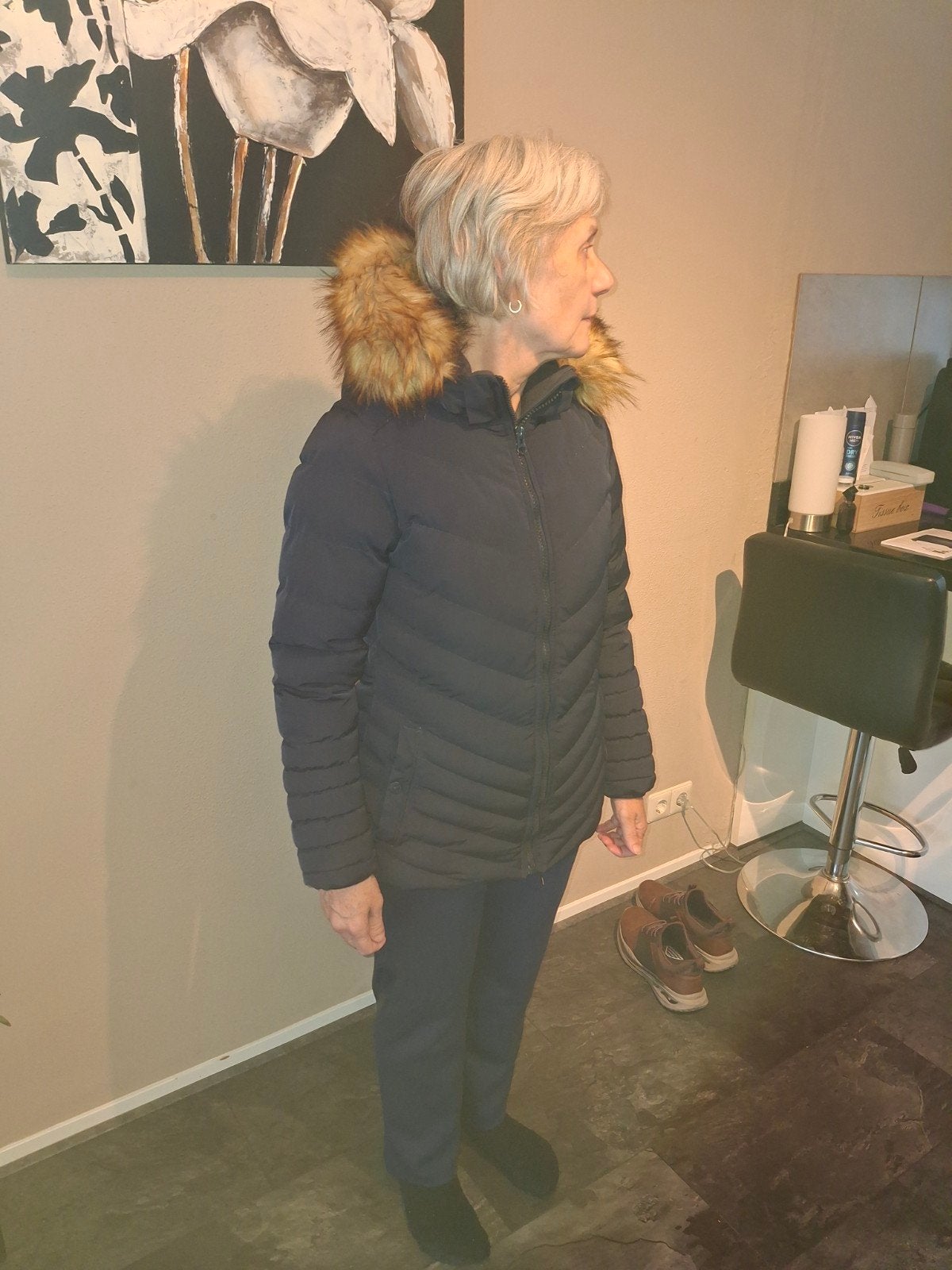 Cars dames winterjas met afneembare bontkraag en capuch, Ophalen, Blauw, Maat 36 (S), Gedragen