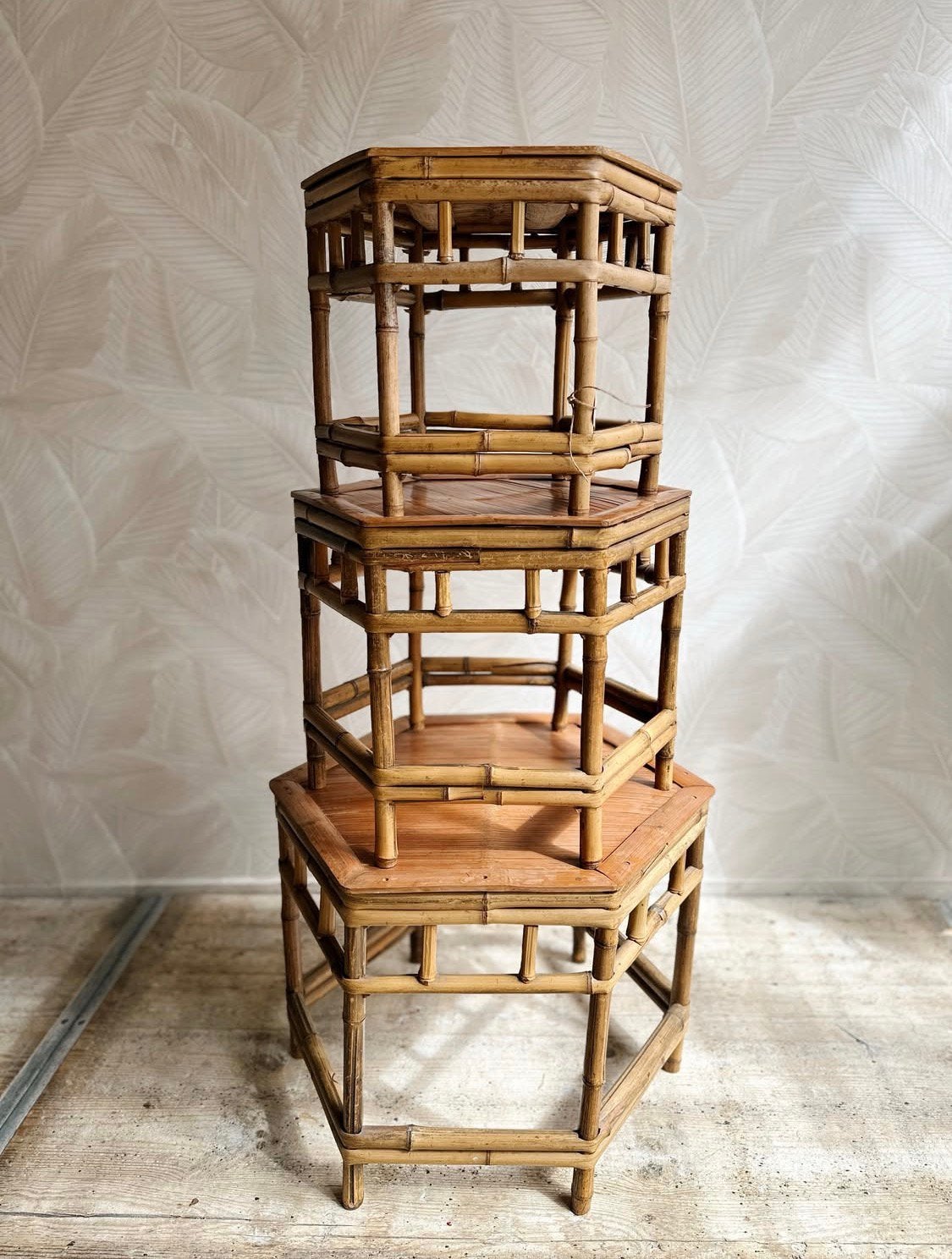 Bamboe salontafelset., Ophalen, Minder dan 55 cm, Zo goed als nieuw, X