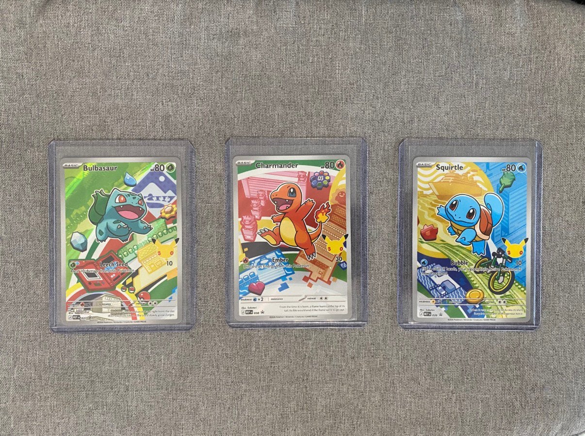 First partner Gen 1 Bulbasaur Charmander Squirtle, Ophalen of Verzenden, Zo goed als nieuw, Meerdere kaarten, Foil