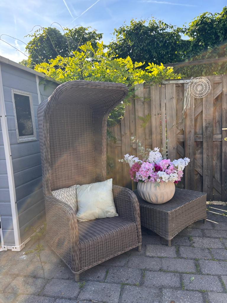 Wicker Strandstoel met Tafeltje - Perfect voor Buiten, Ophalen, Gebruikt, Wicker