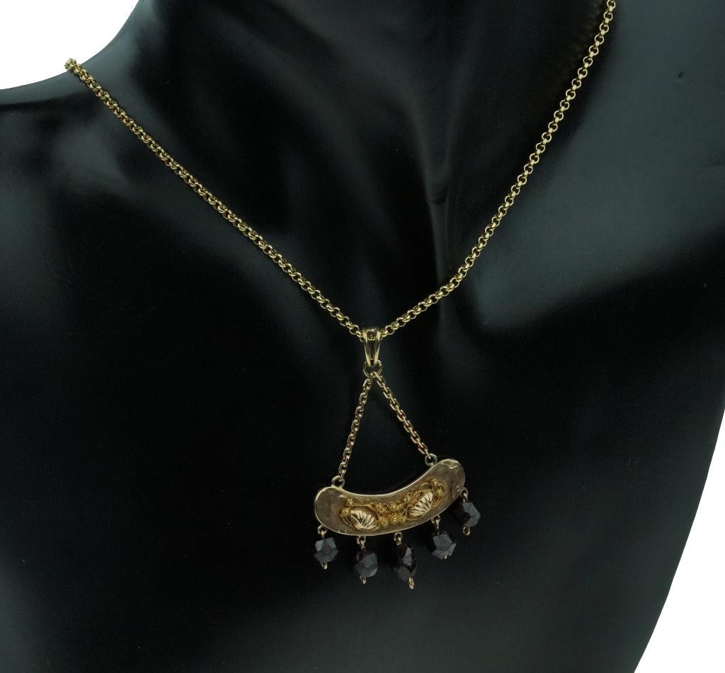 Granaat antieke 14k gouden ketting hanger zeeland filigrain, Verzenden, Goud, Hanger, Met edelsteen