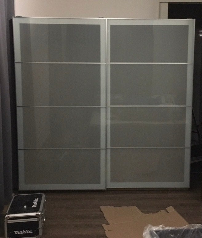 Schuifdeuren met glazen panelen, Ophalen, Gebruikt, 200 cm of meer, 150 tot 200 cm