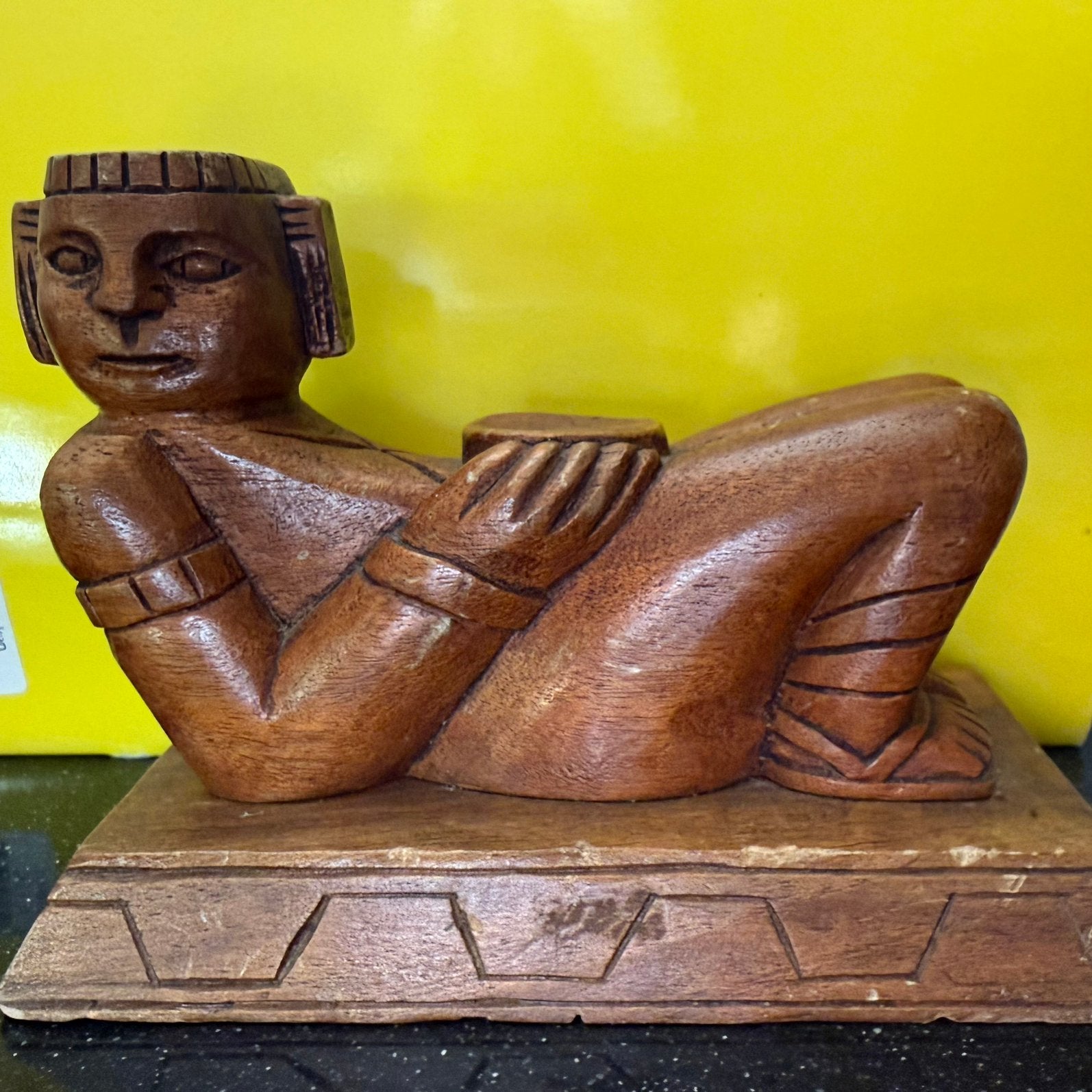 Vintage Chac Mool houtsnijwerk, Antiek en Kunst, Houtsnijwerk, Minder dan 20 cm, Ophalen of Verzenden, Handgemaakt