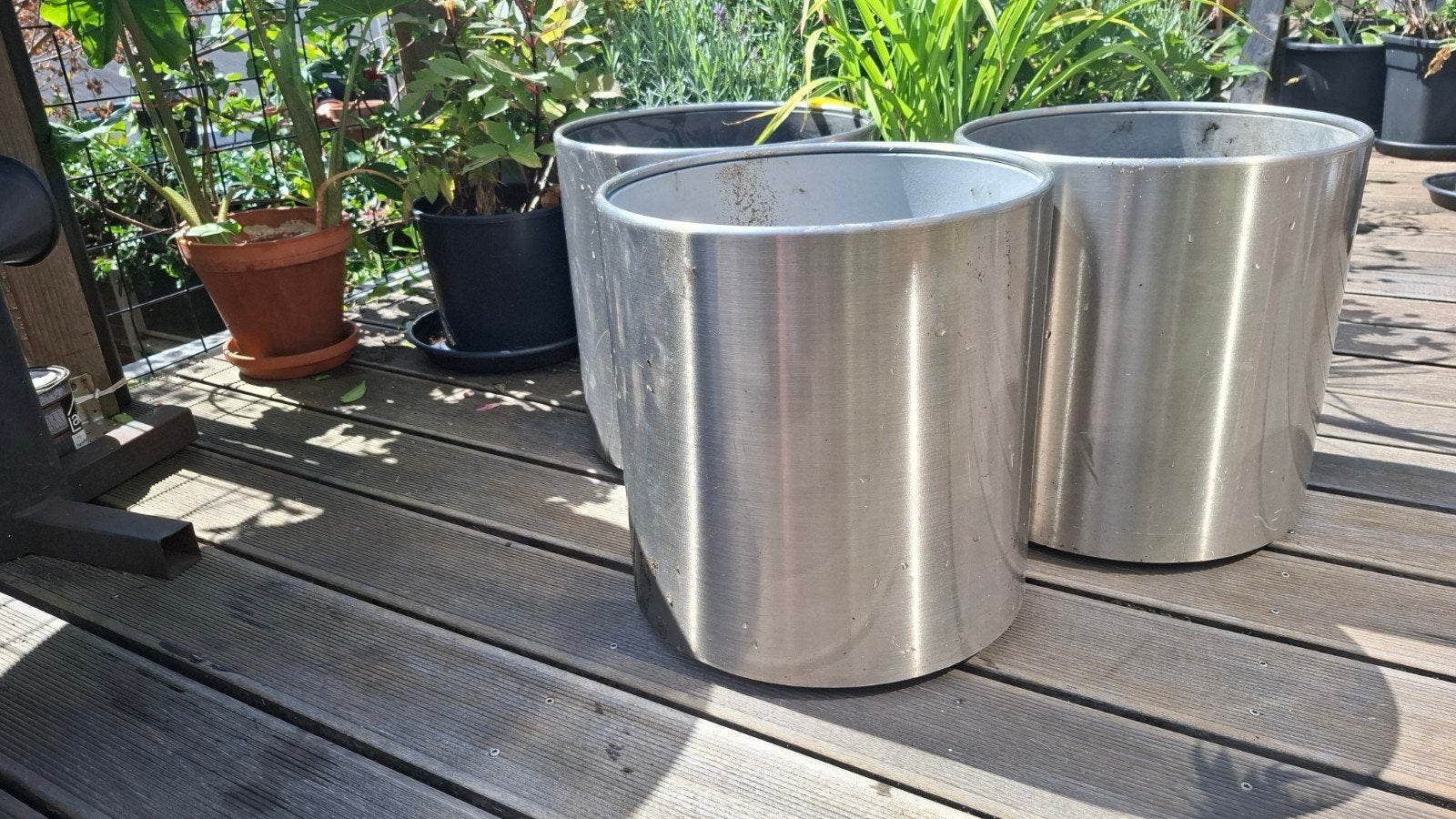 DESIGN RVS BLOEMPOTTEN VERRIJDBAAR 37CM, Ophalen of Verzenden, Zo goed als nieuw, Metaal