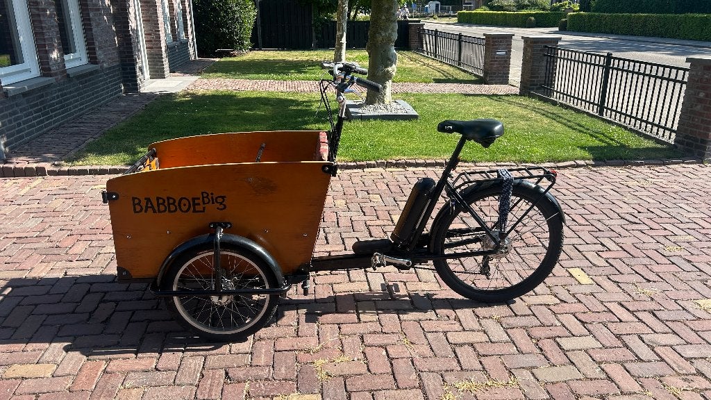Elektrische Babboe bakfiets, 4 kinderen of meer, Gebruikt, Huif, Schijfrem