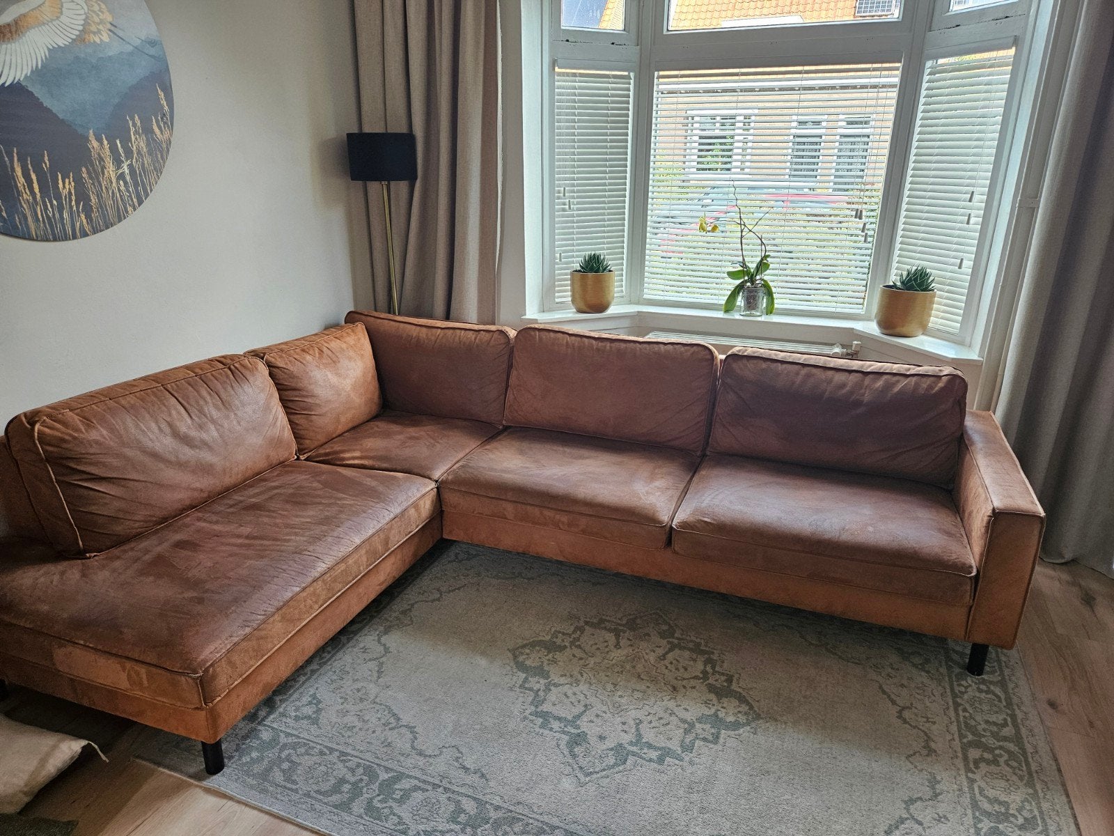 Comfortabele  Hoekbank - Bruin, Ophalen, Gebruikt, 100 tot 125 cm, Hoekbank