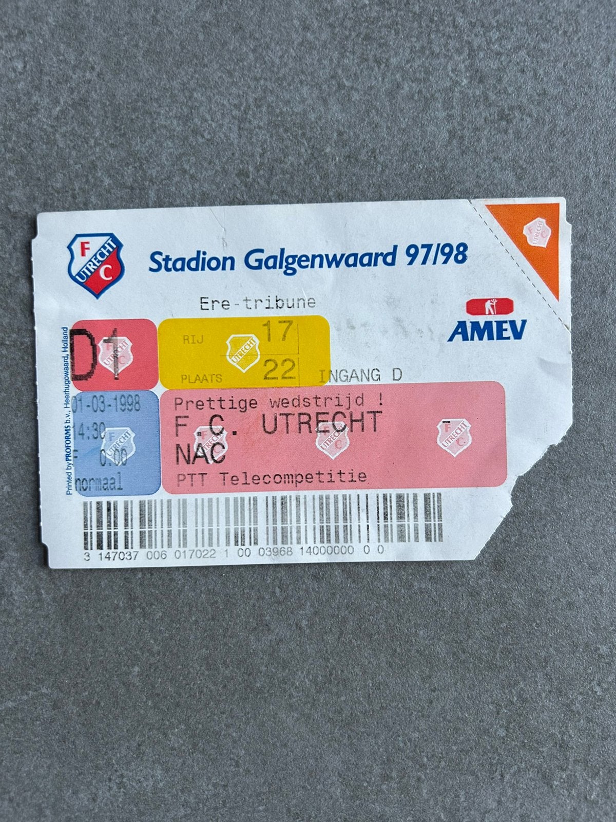FC Utrecht - NAC ticket, Ophalen of Verzenden, F.C. Utrecht, Overige typen
