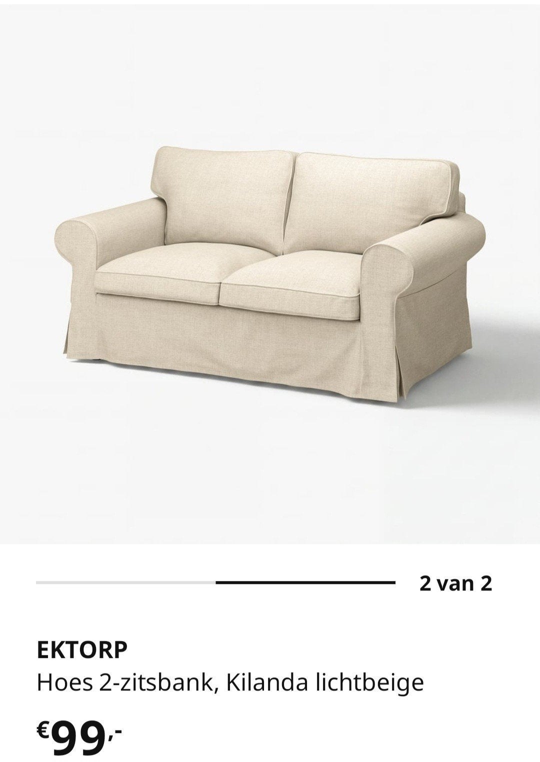 Hoes voor Ektorp bank 2 zits 2 persoons Kilanda lichtbeige, Tweepersoons, 75 tot 100 cm, Ophalen of Verzenden, Zo goed als nieuw