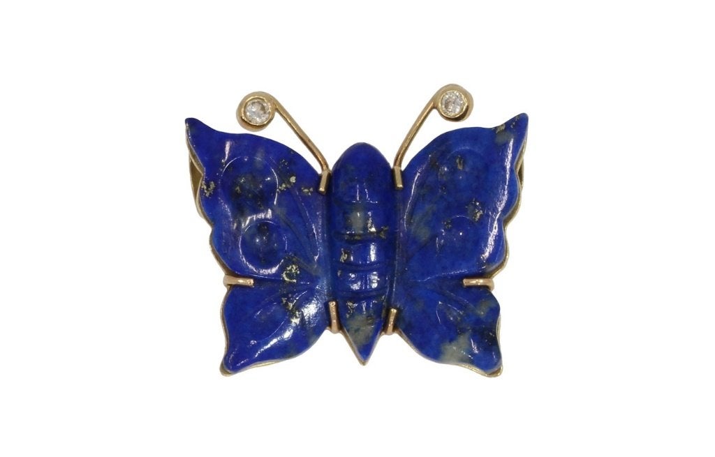 Vlinder Diamant Lapis Lazuli 14k ketting hanger goud, Voordeelsieraden, Verzenden, Zo goed als nieuw, Met edelsteen