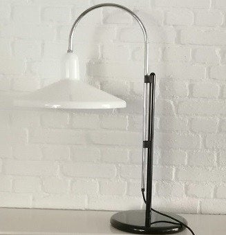 Zeldzame vintage tafellamp van Harveiluce Iguzzini jaren 70, Gebruikt, Overige merken, Vintage, Wit