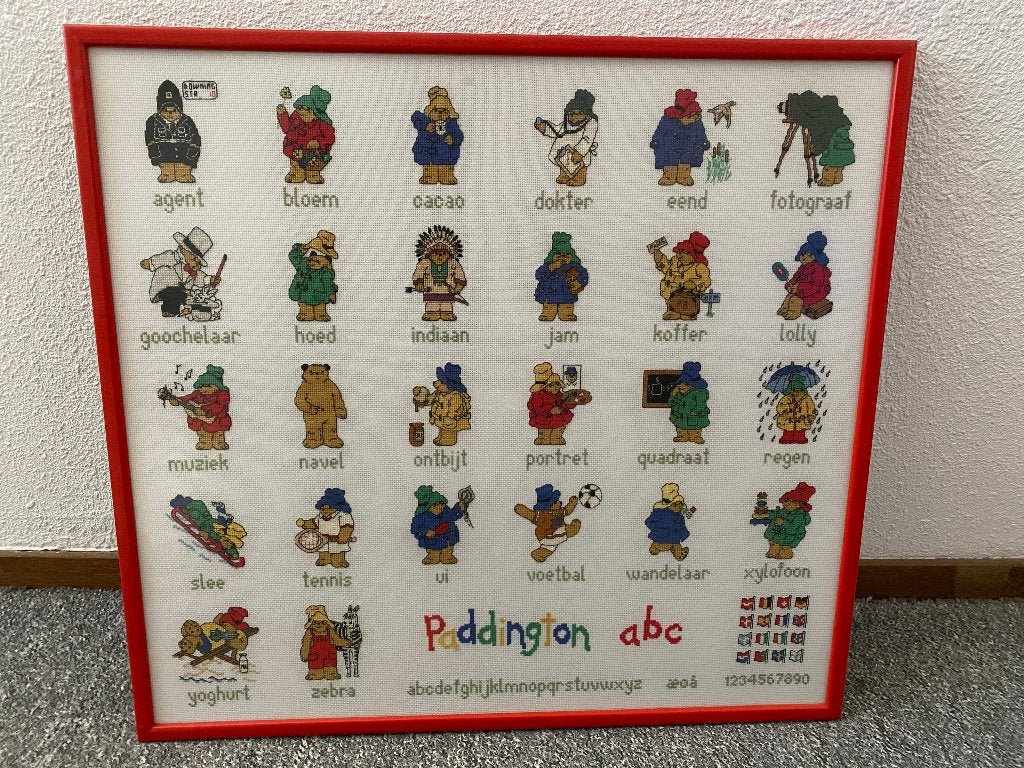 Geborduurd Paddington Beertje Alfabet - Ingelijst, Verzamelen, Ophalen of Verzenden, Zo goed als nieuw, Overige typen, Overige merken